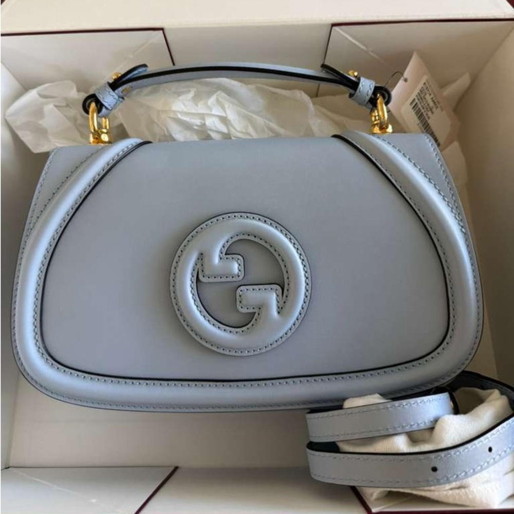 100% Authentic NEW Gucci Blondie Large Top Handle Crossbody Handbag Light Blue - Picture 3 of 13